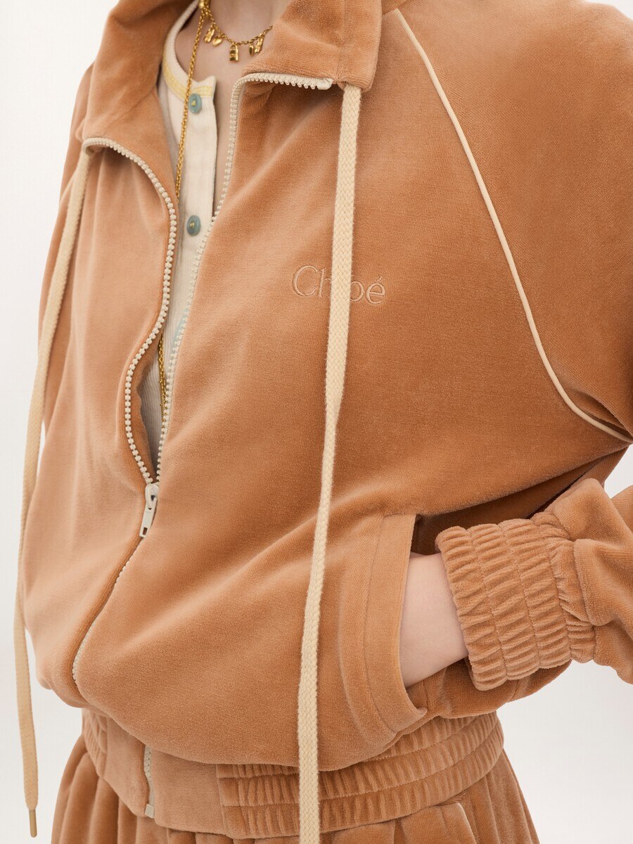 High-neck logo tracksuit jacket in velvet - 6