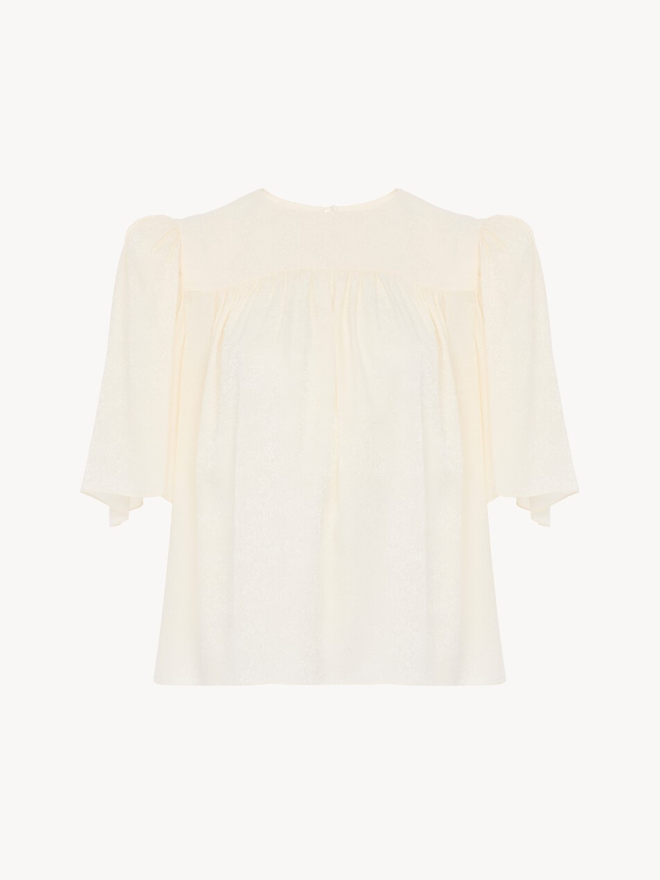 Crew-neck gathered top in silk jacquard - Packshot