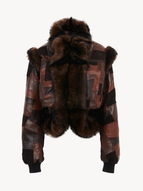 Short hybrid bomber jacket in leather