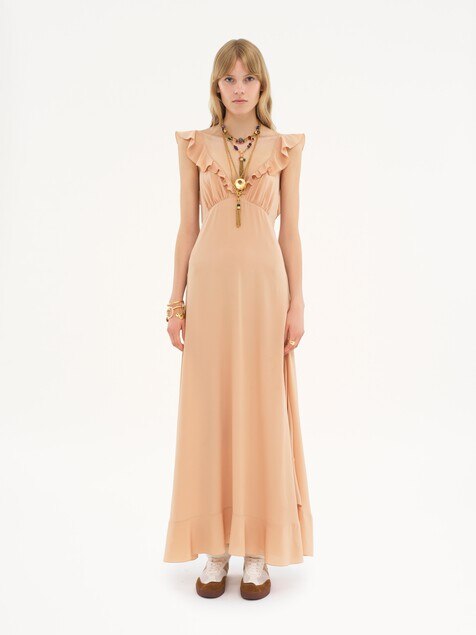 Robe longue en cr&ecirc;pe de chine