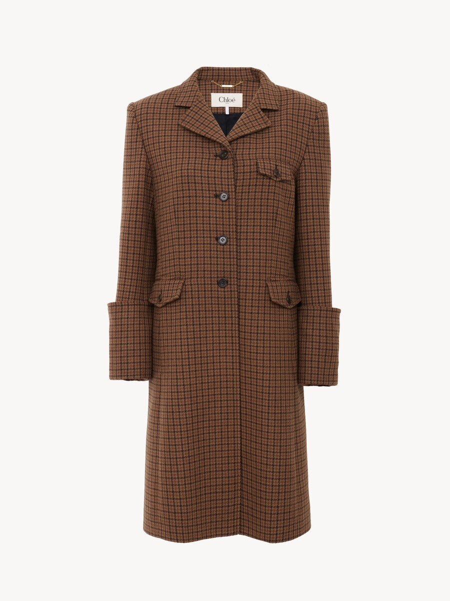 Manteau cavalier en laine pied-de-poule  - 2