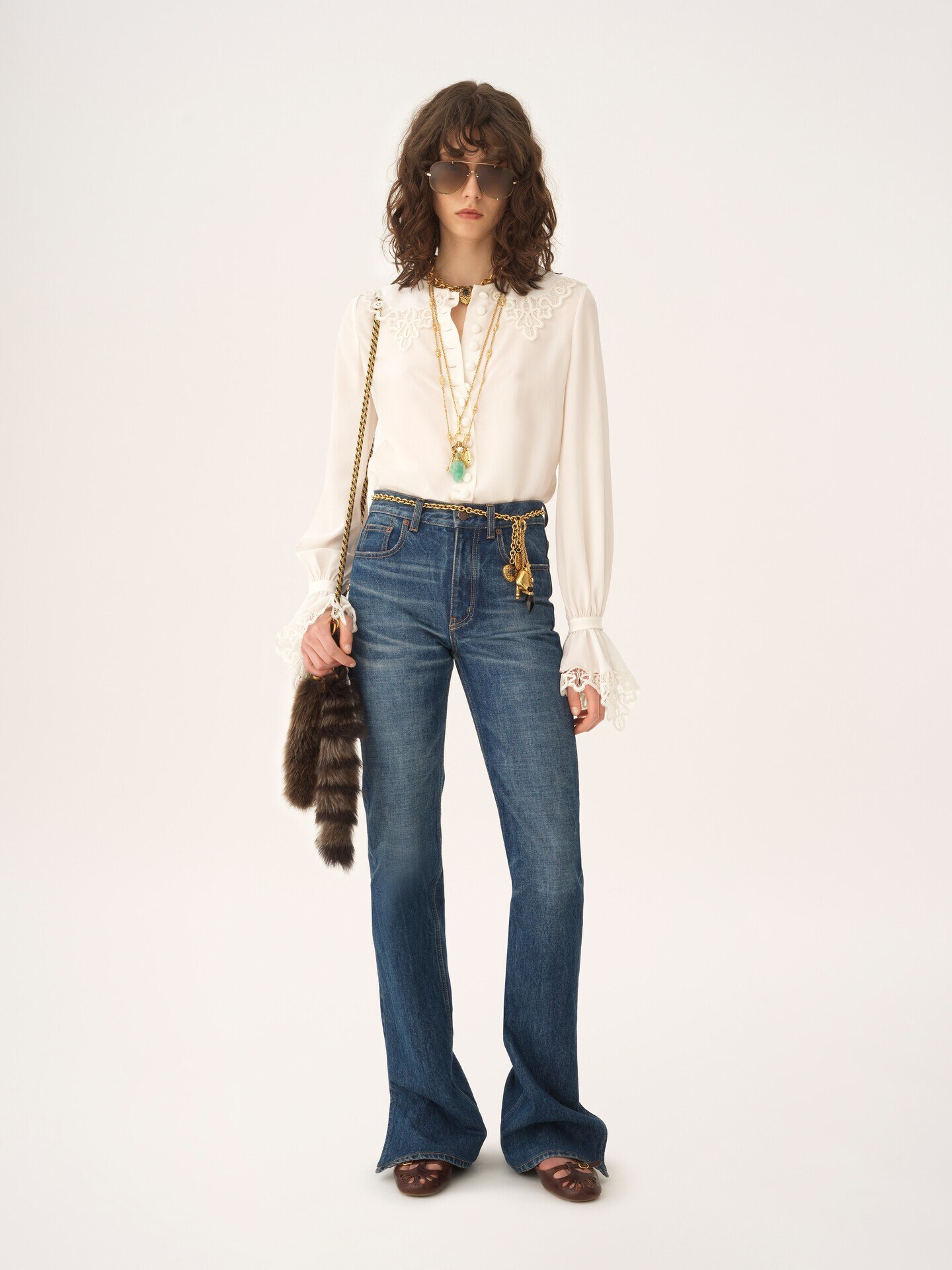 Fluid blouse in cr&ecirc;pe de chine & lace - 3