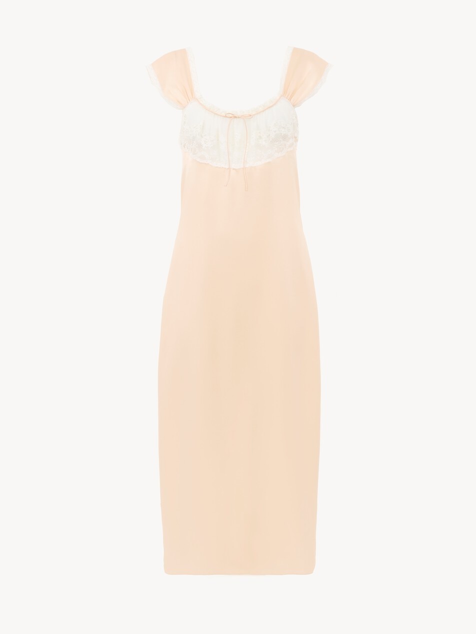 Lingerie dress in washed silk satin & lace