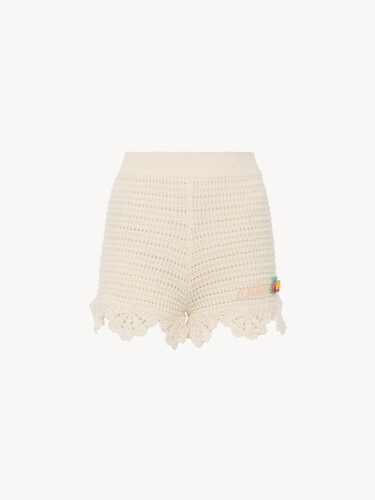 Hoch taillierte Mini-Shorts aus H&auml;kelstrick mit Logo - 2
