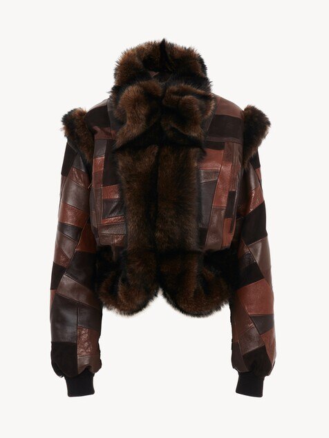 Short hybrid bomber jacket in leather