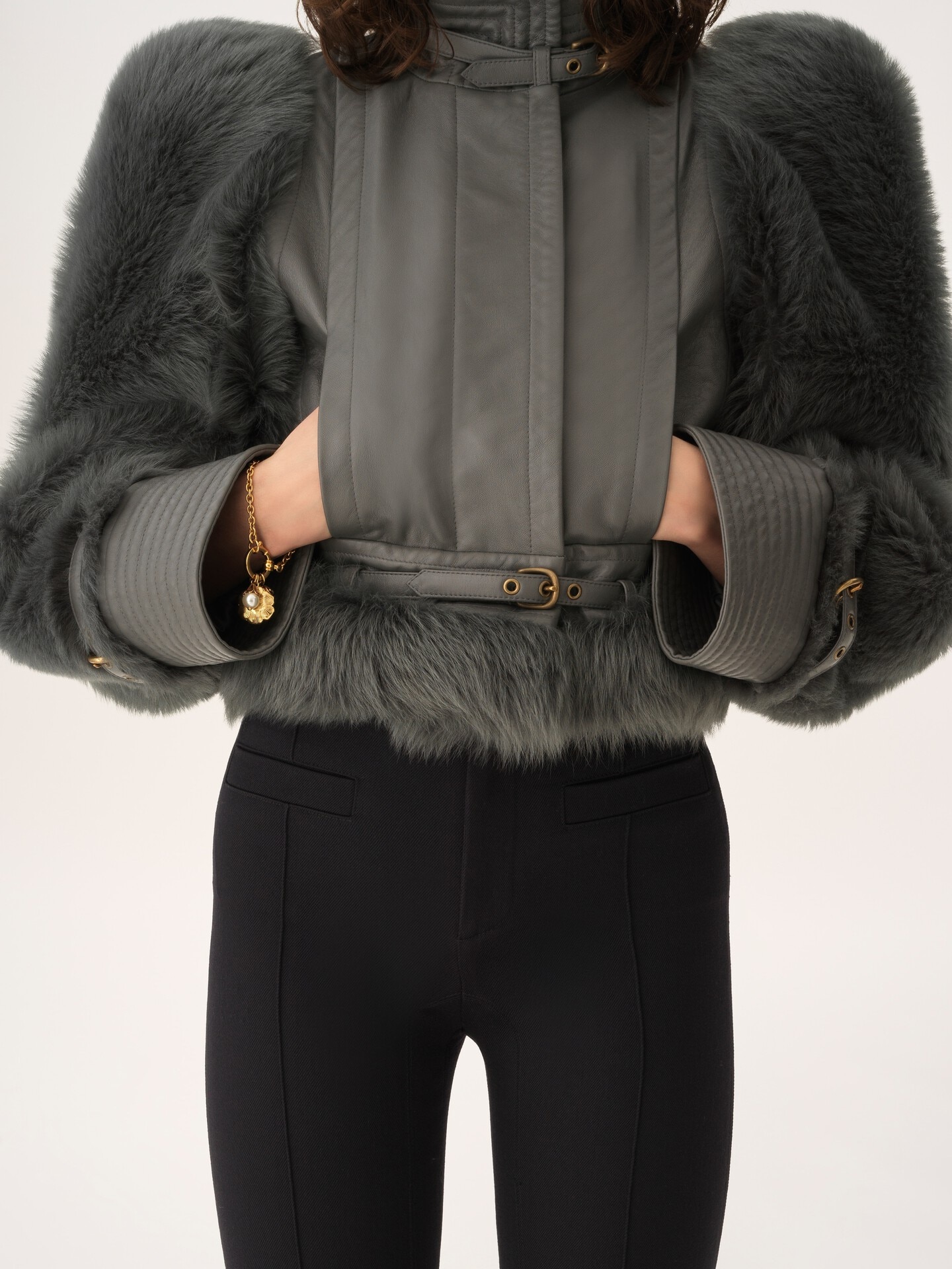 High-neck hybrid jacket in leather - 10