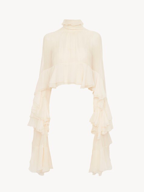 High-low ruffle top in silk mousseline