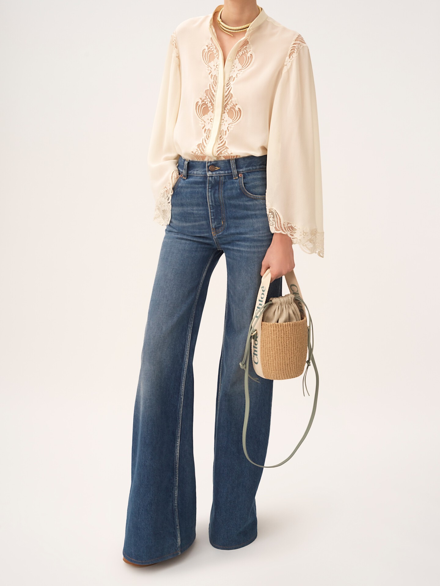 新品 Chloé WOODYスモールバスケットバッグ ナチュラルファイバー製Woodyスモールバスケットバッグ 緑 - Chloé