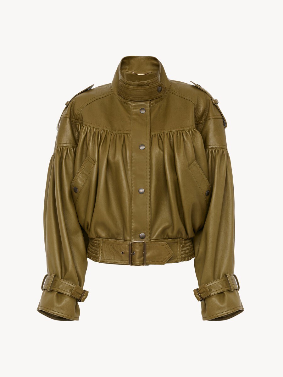 High-neck cropped jacket in leather - 2