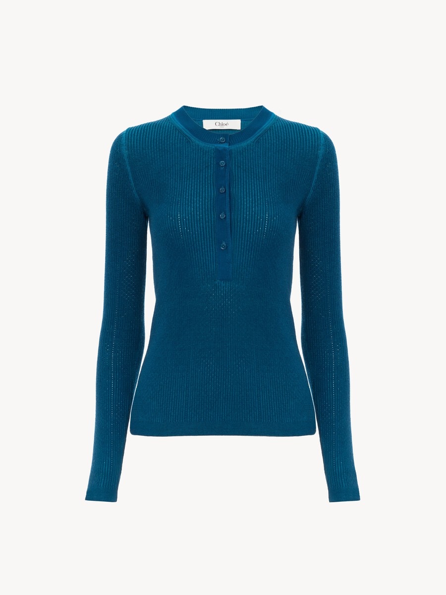Pull henley en maille de laine m&eacute;rinos - 2