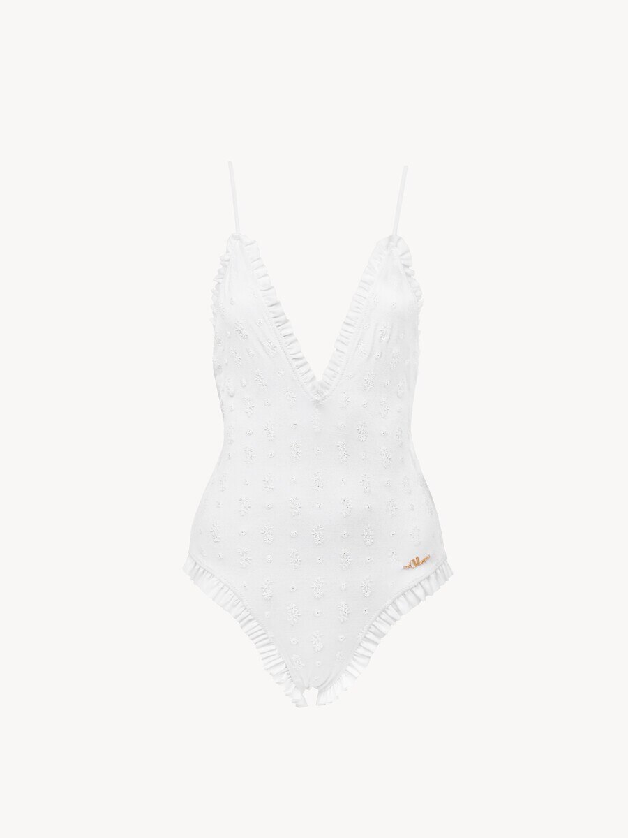 Ruffled V-neck one-piece swimsuit - 1