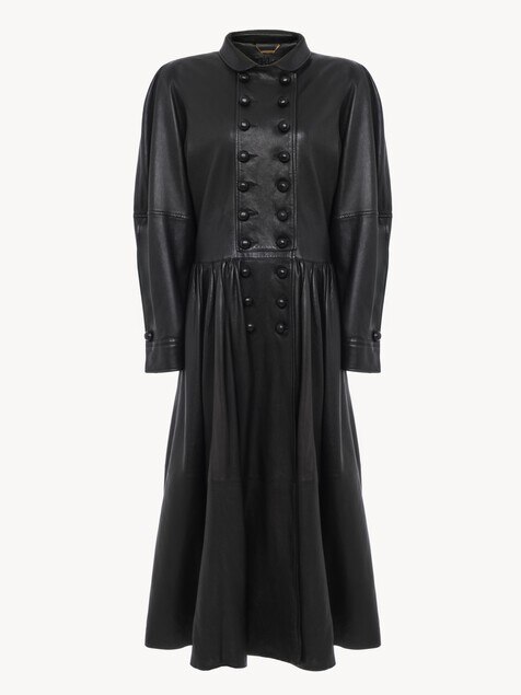 Manteau cavalier long oversize en cuir 