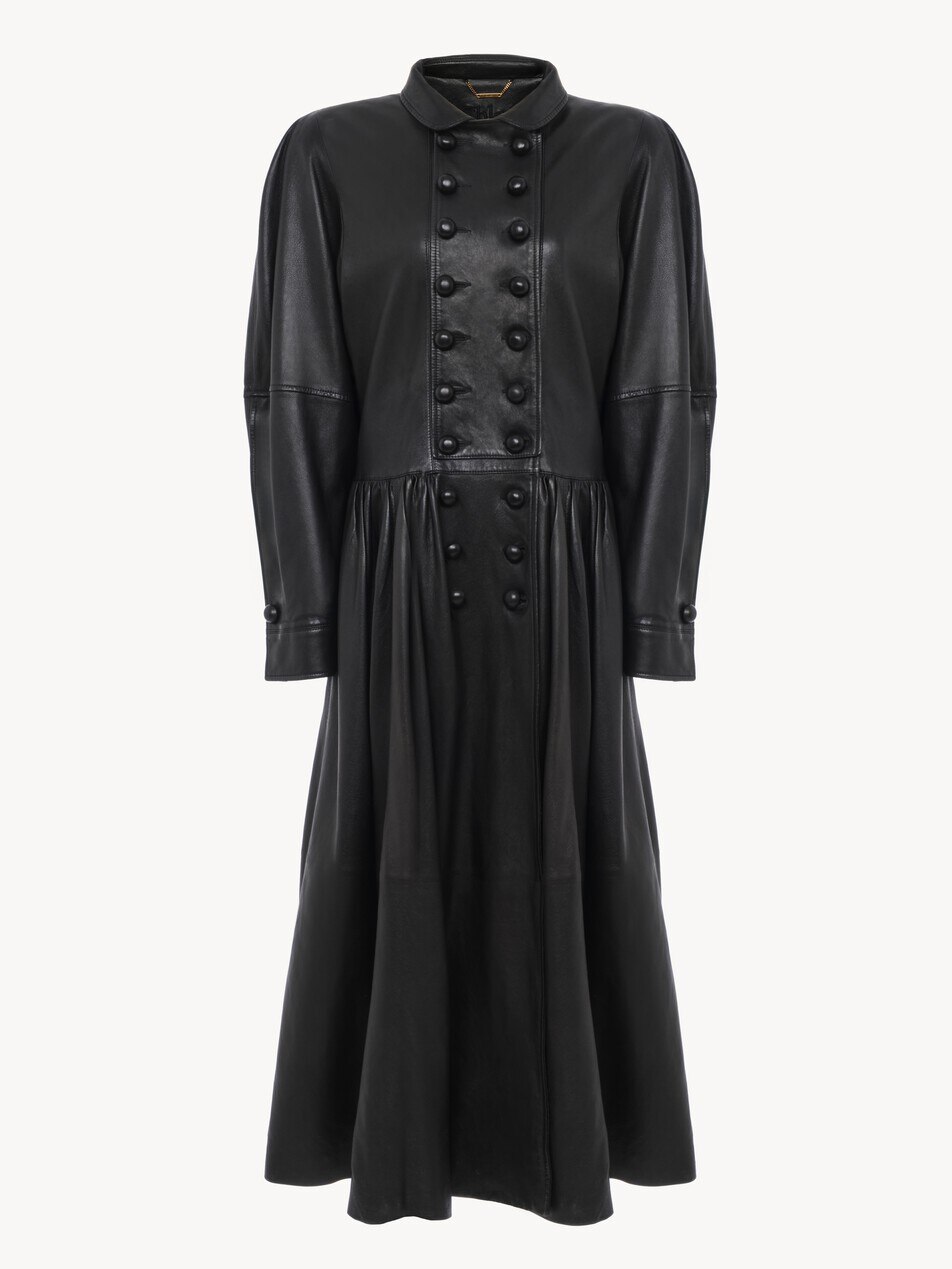 Manteau cavalier long oversize en cuir  - Packshot