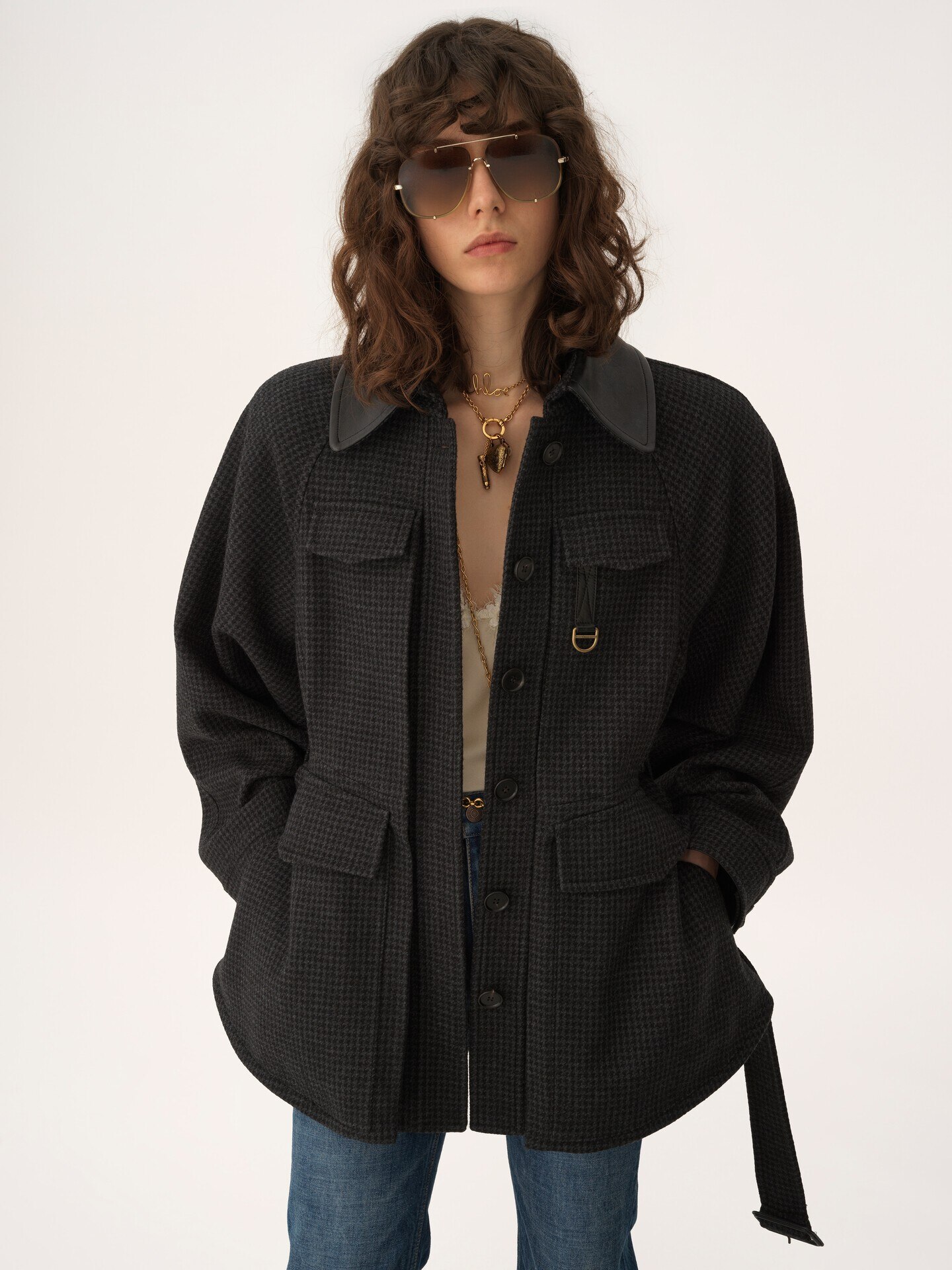 Utilitarian jacket in houndstooth wool - 4