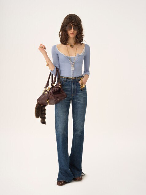 コットン製スクープネック フィットカーディガン 青 - Chloé