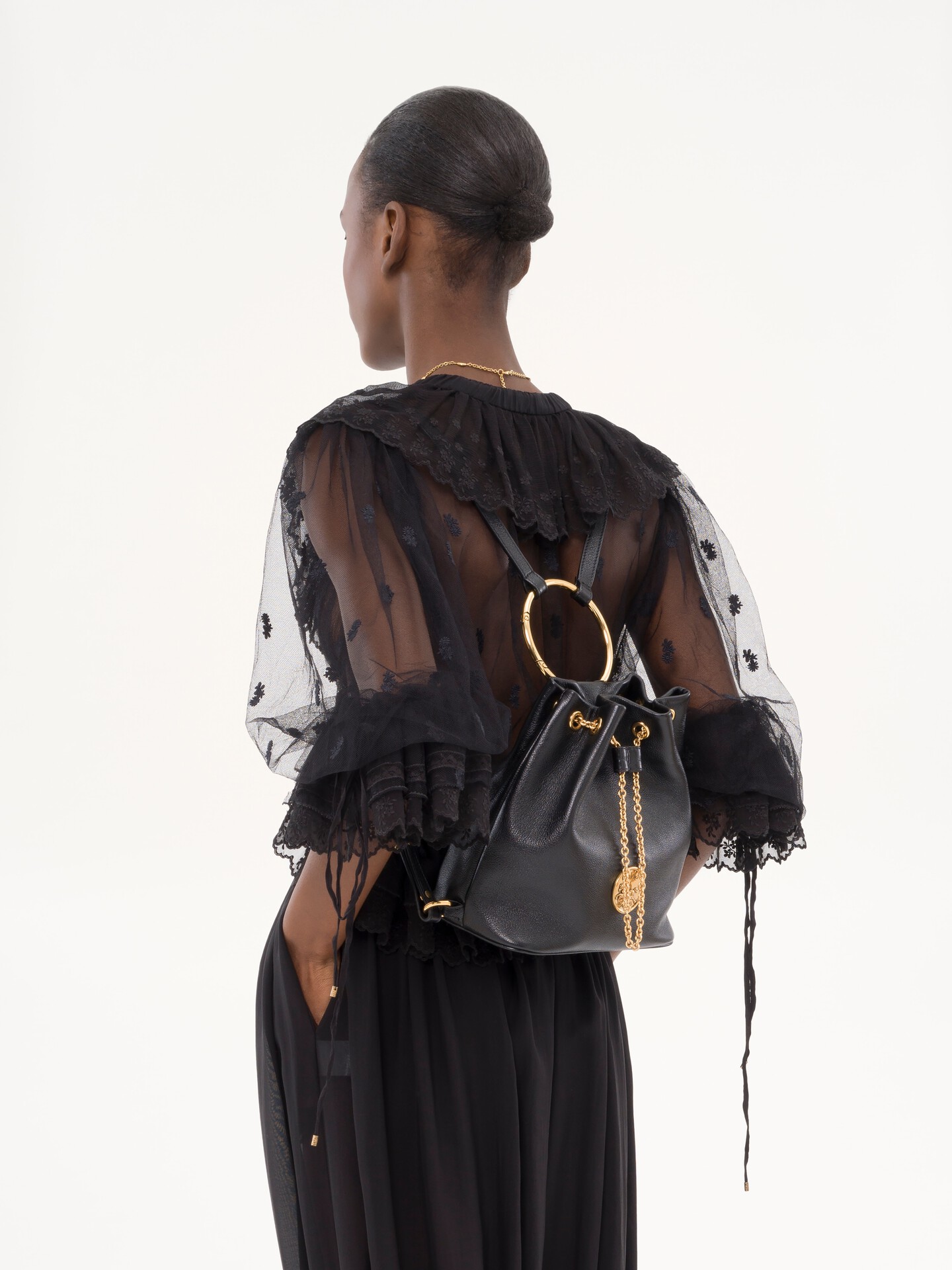 Small Bracelet backpack in grained leather Black - Chloé