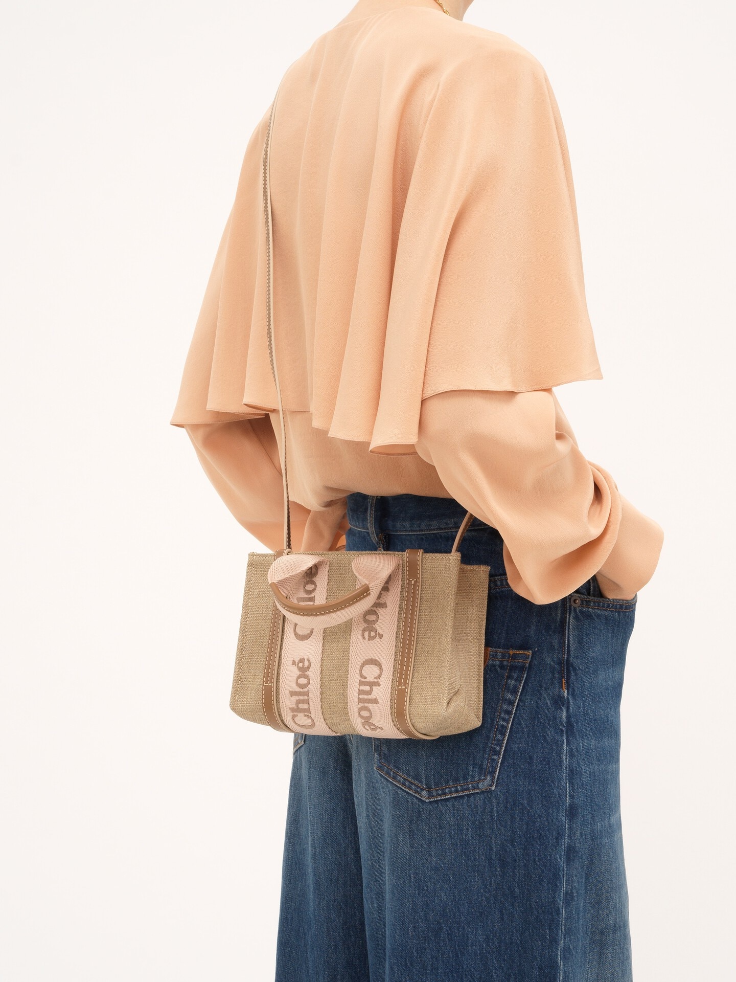 Mini Woody tote bag in linen - 3