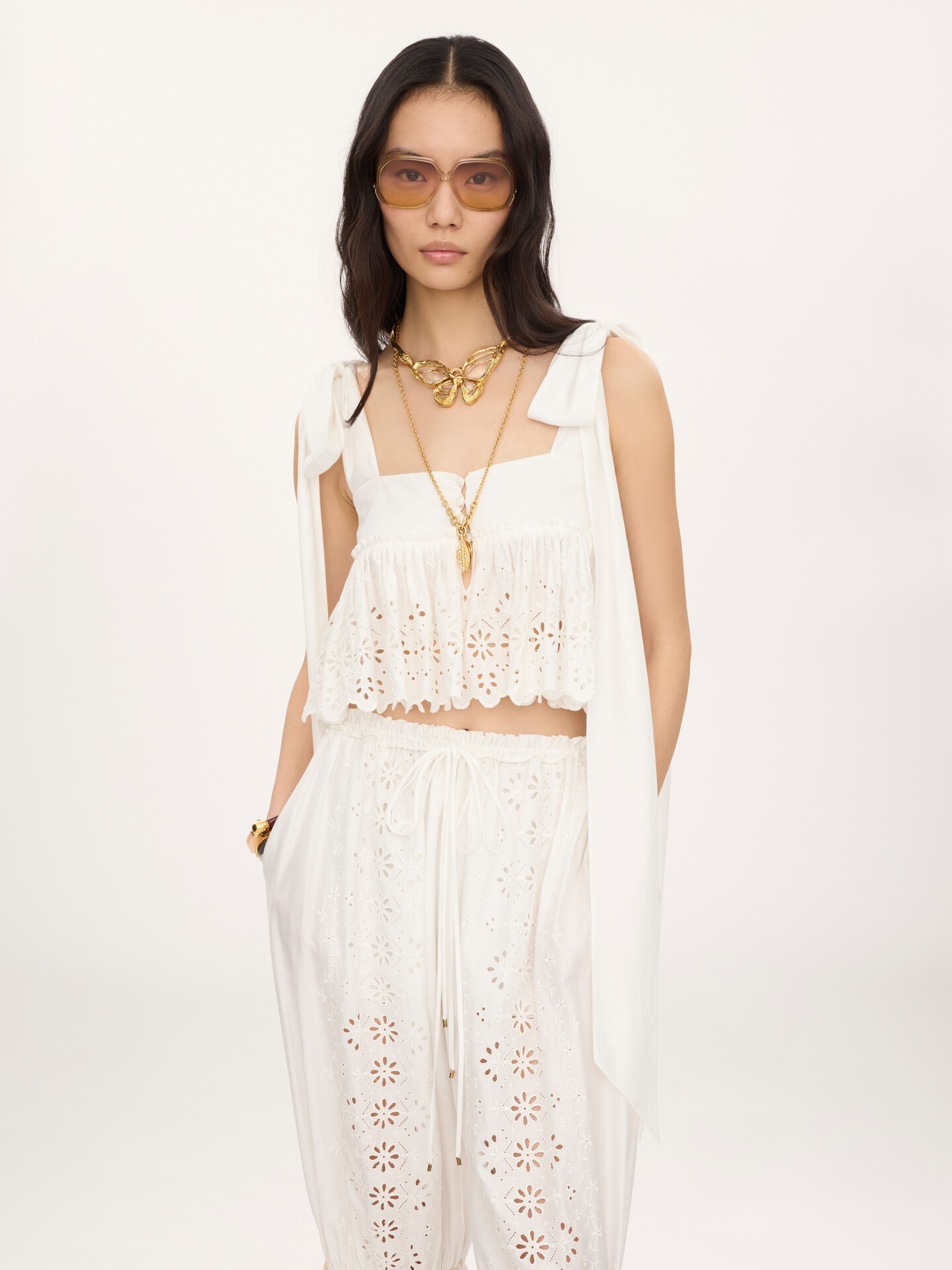 Tie-strap cropped top in soft cotton - 4