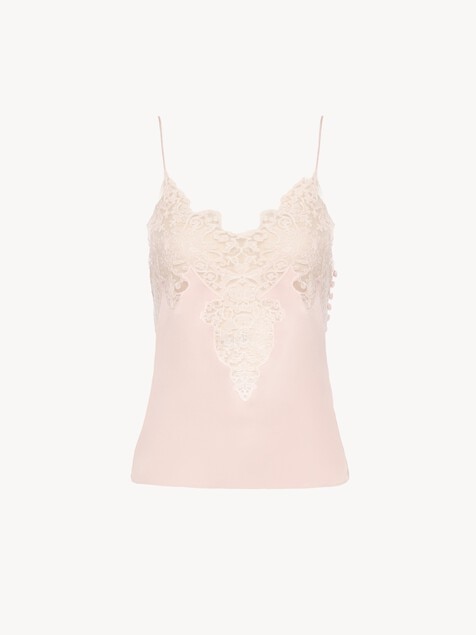 Camisole top in washed silk satin & lace