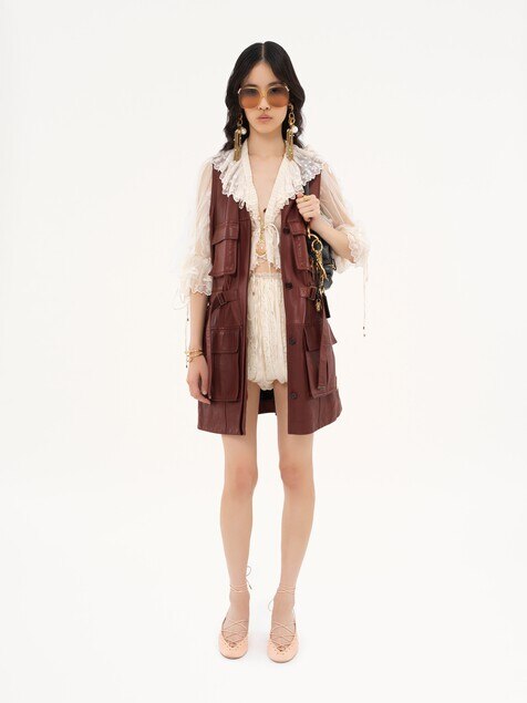 Veste sans manches utilitaire en cuir