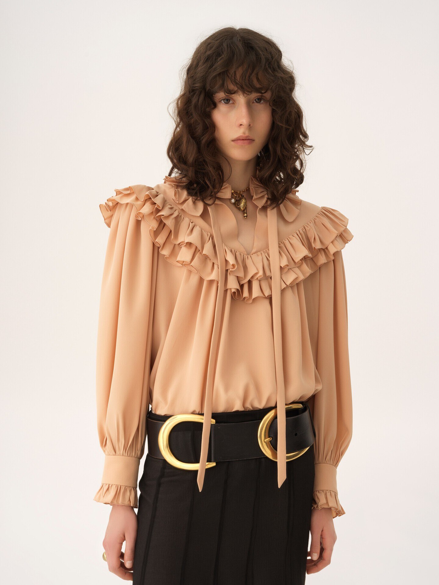 Oversized ruffle top in cr&ecirc;pe de chine - 5