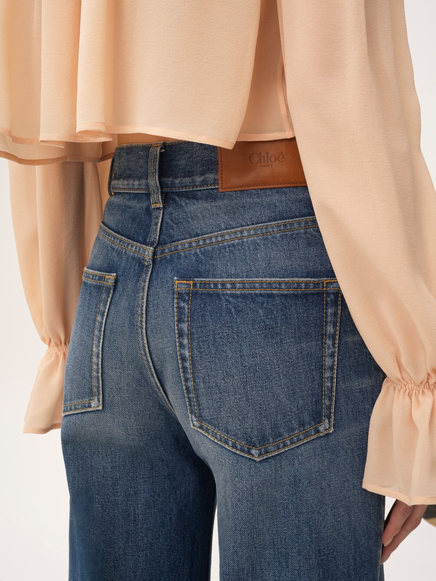 Jean taille haute &eacute;vas&eacute; en denim - 9