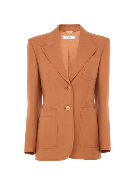 Veste blazer droite en gabardine de laine
