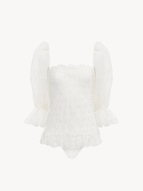 Square-neck top in embroidered lace