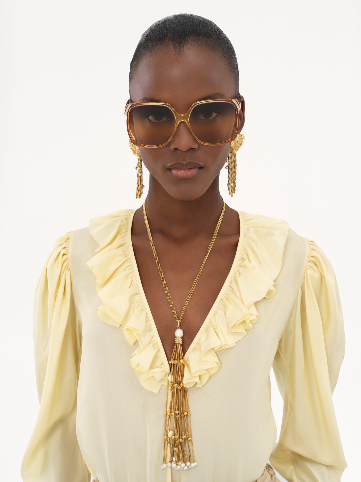 V-neck ruffle top in silk habotai - 6