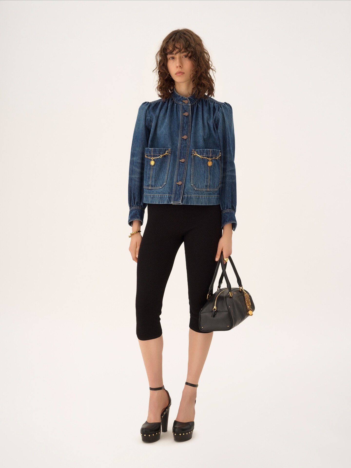 Veste fronc&eacute;e col montant en denim - 4