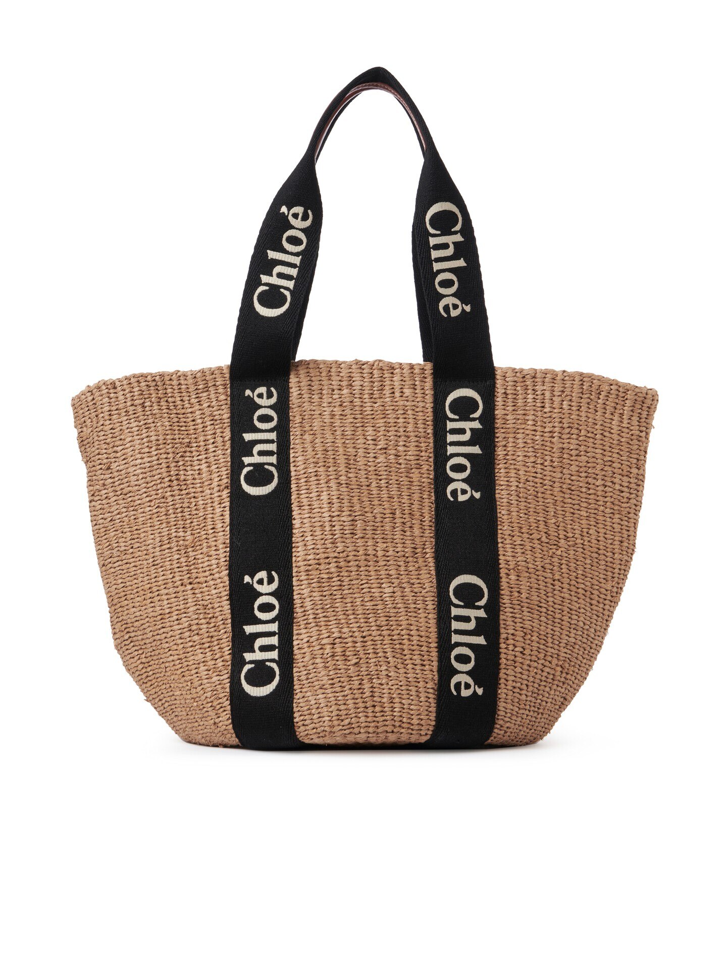 天然繊維を使用したWoodyラージバスケットバッグ Black / Beige - Chloé