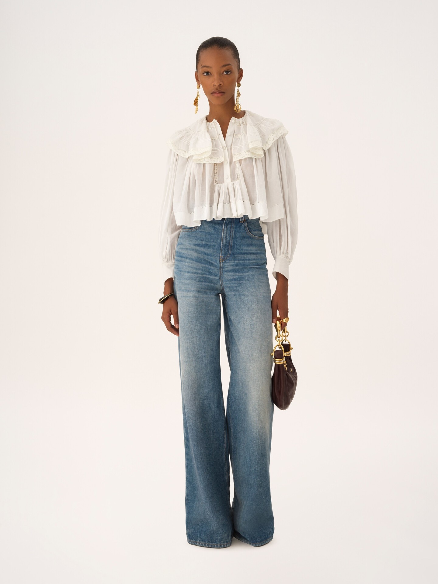 Cropped ruffled top in cotton voile & lace White - Chloé
