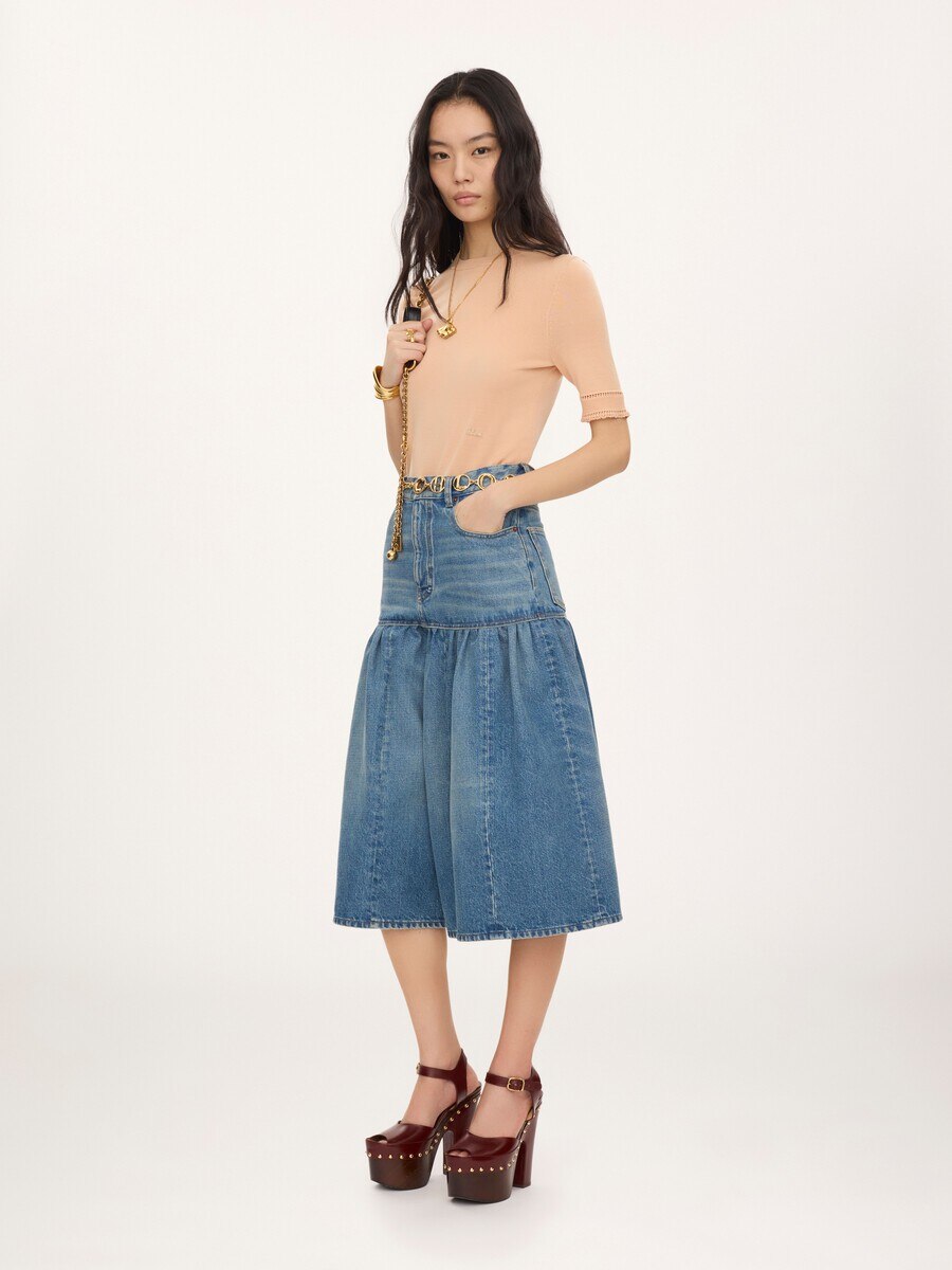 High-rise balloon bermuda shorts in denim - 3