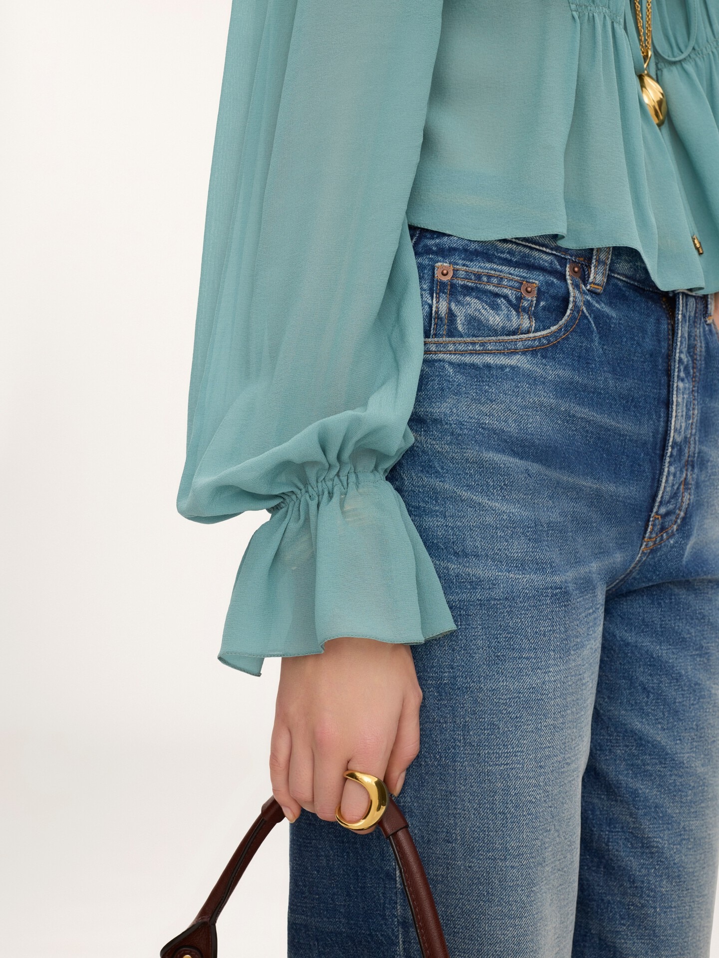 Scoop-neck cropped top in silk georgette & lace - 6.0