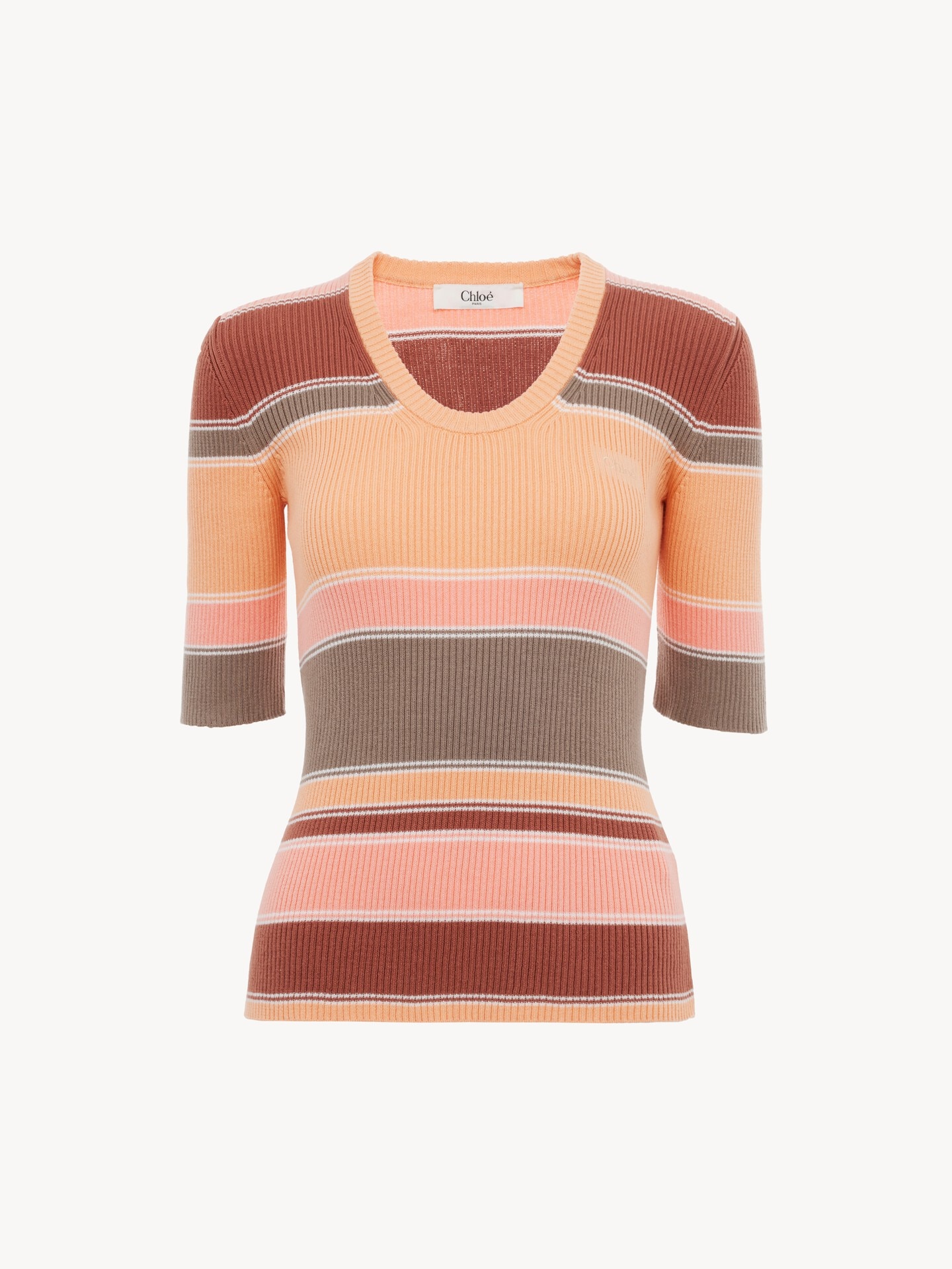 Elbow-sleeve fitted logo top in cotton knit - 1