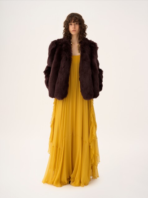 Robe longue sans manches en mousseline de soie