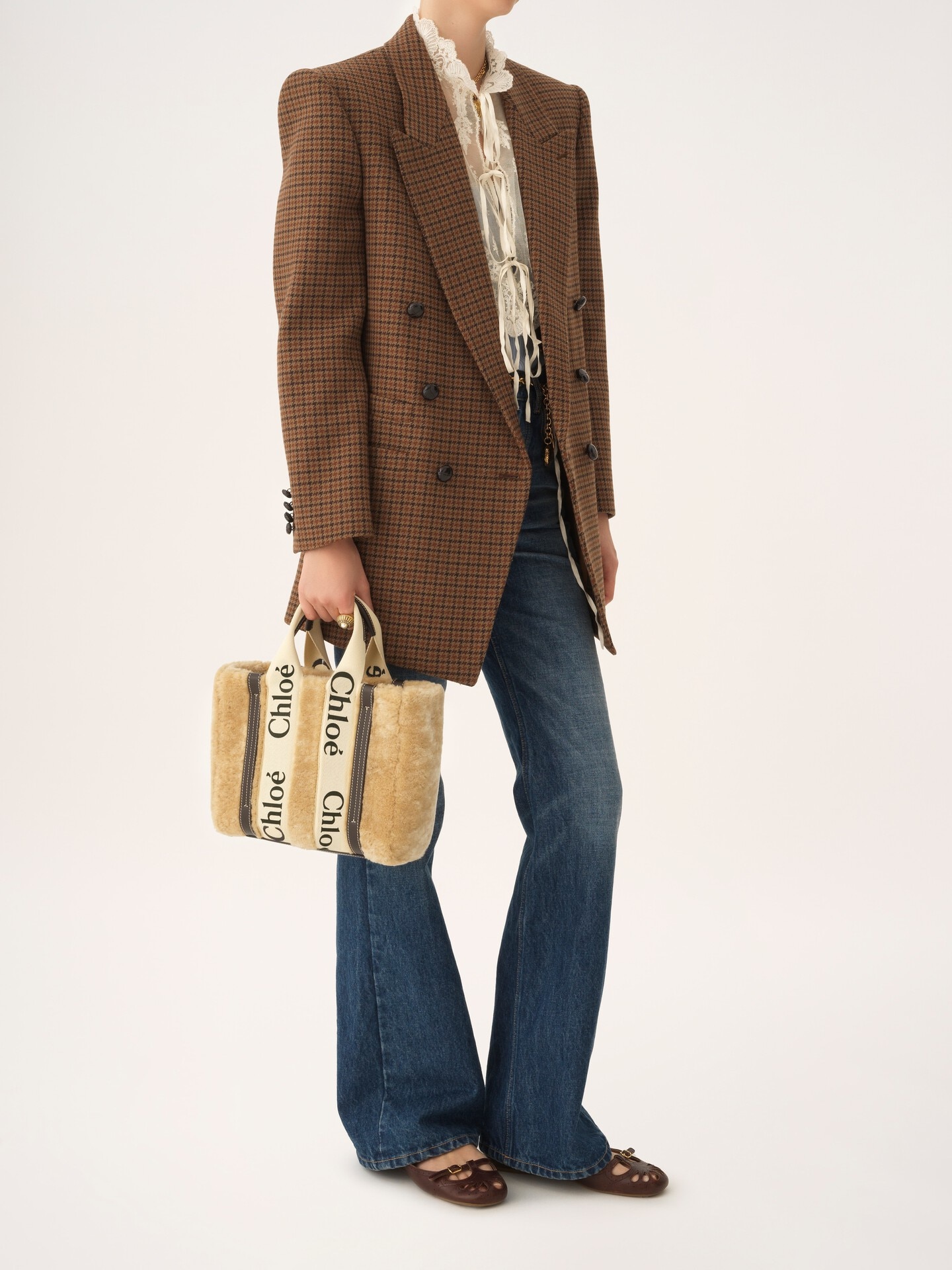 Bolso tote peque&ntilde;o Woody de cuero de borrego - 8