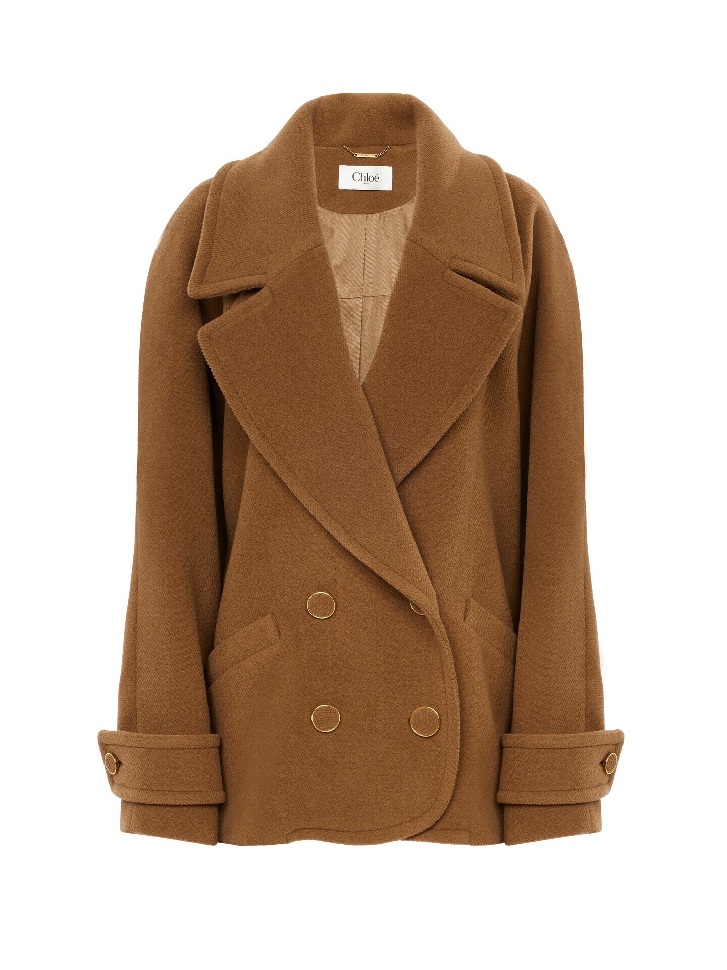 ヘリンボーンウール製ダブルブレスト ショートコート 茶色 - Chloé