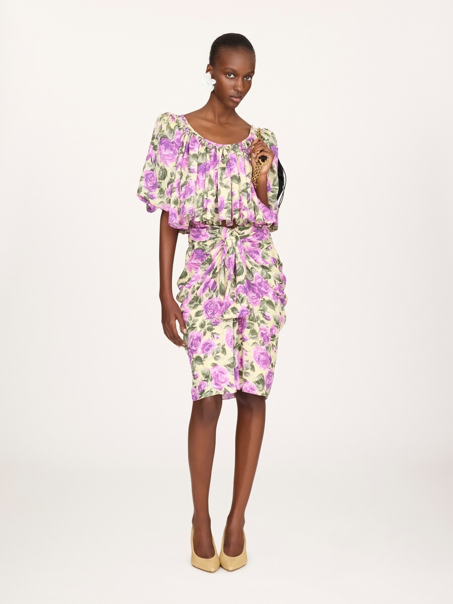 Cropped puff-sleeve top in silk jacquard - 3