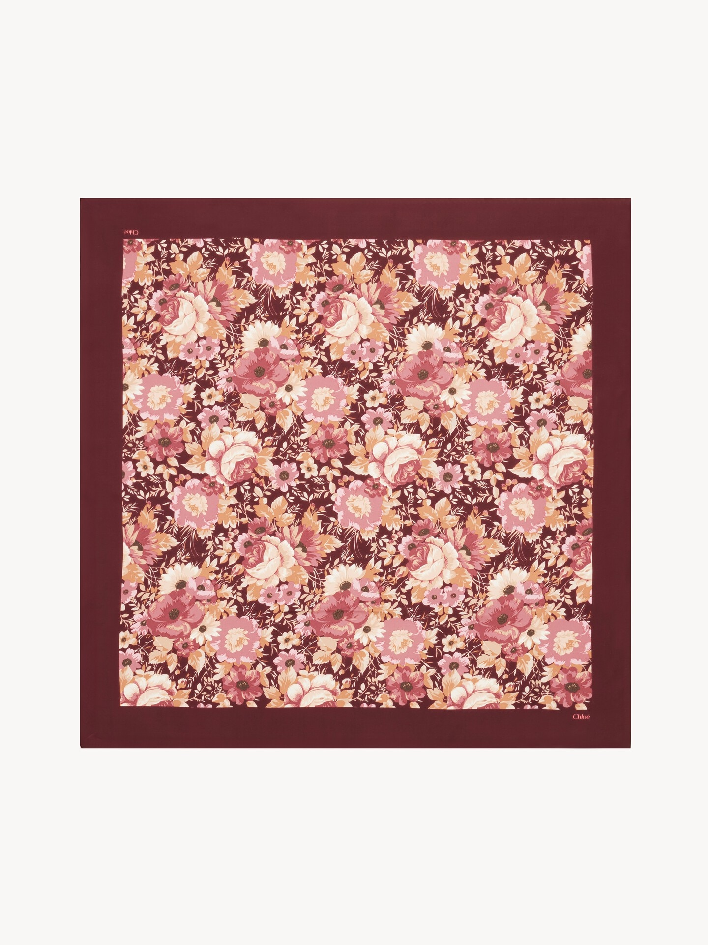 Pa&ntilde;uelo cuadrado Chlo&eacute; Roses de twill de seda - 1