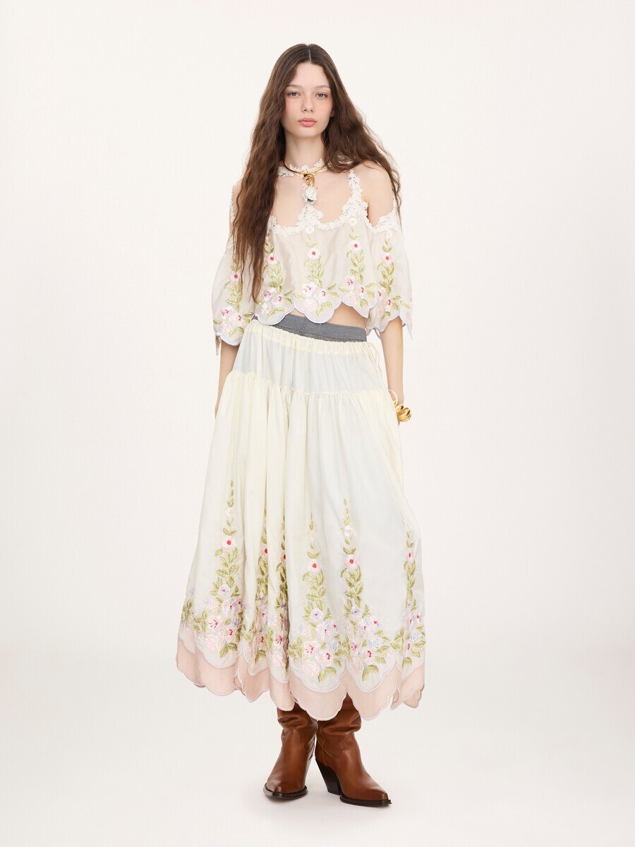 Gathered long skirt in technical taffeta - 3