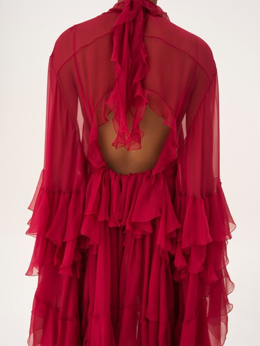 Ruffled mini dress in silk mousseline - 7