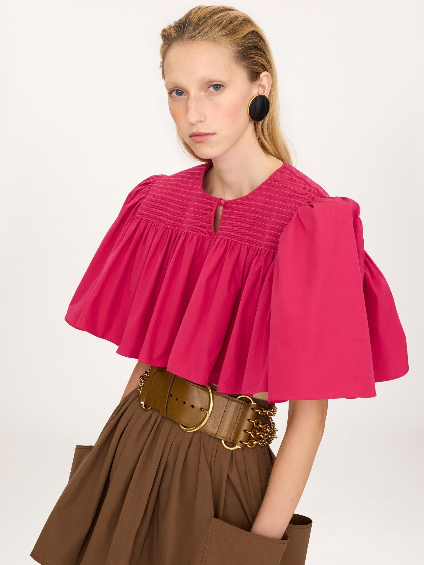 Gathered cropped top in cotton poplin - 4