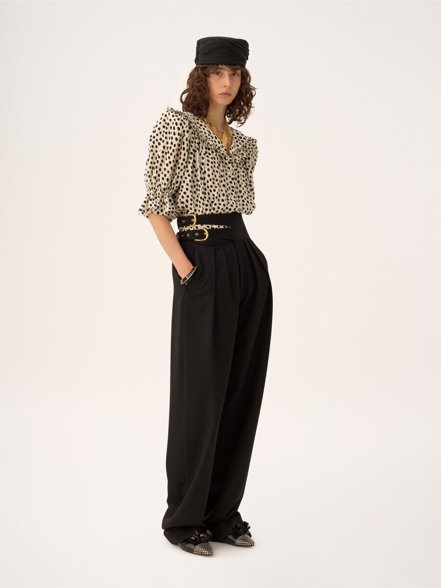 High-rise tailored pants in wool grain de poudre - 3