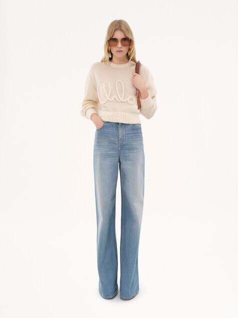 Pull en maille de laine alpaga et soie &agrave; logo