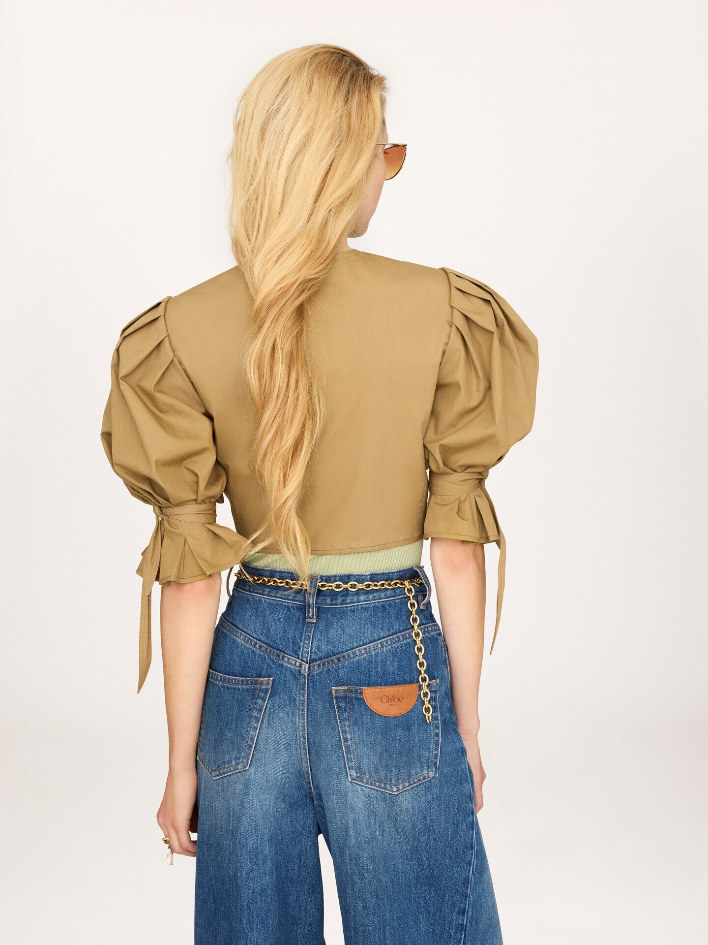 Puff-sleeve cropped top in cotton poplin - 7