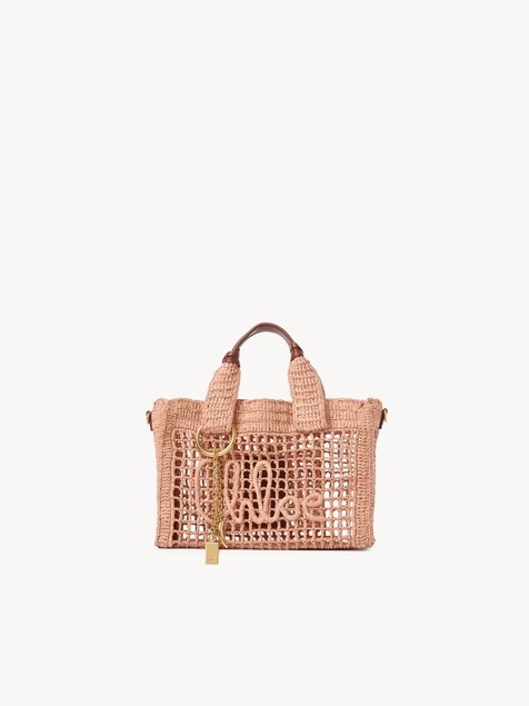 Small Summer Banana east-west tote bag with strap in raffia