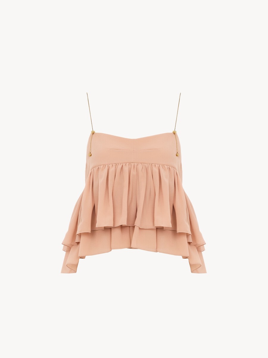 Sleeveless ruffle top in silk georgette - 1