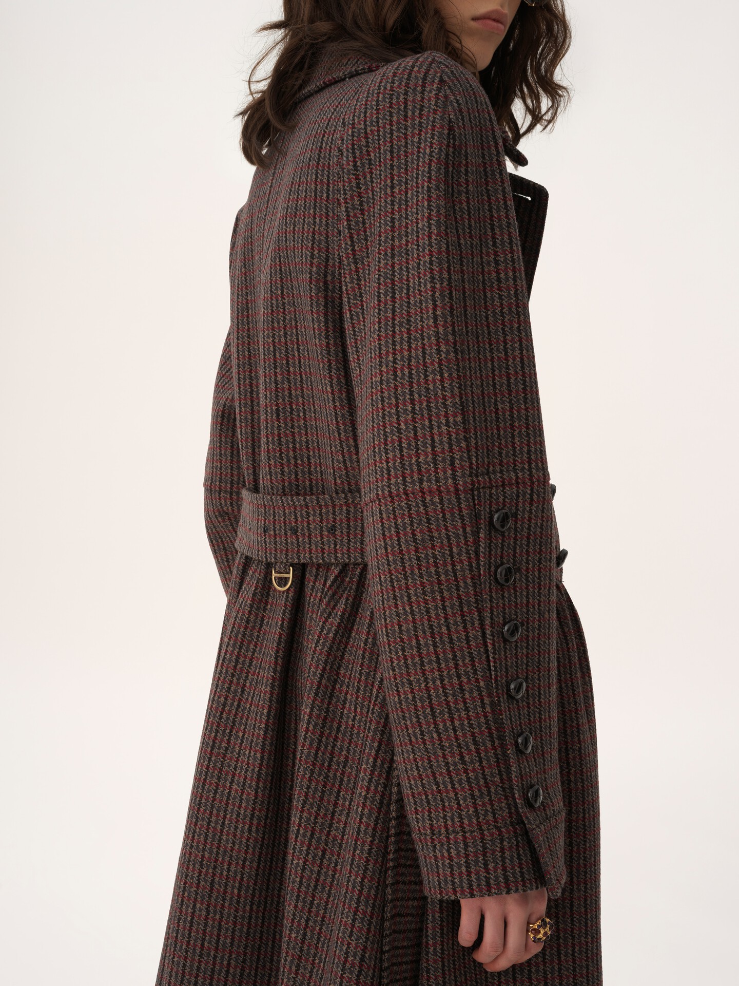 Double-breasted riding coat in houndstooth wool - 6