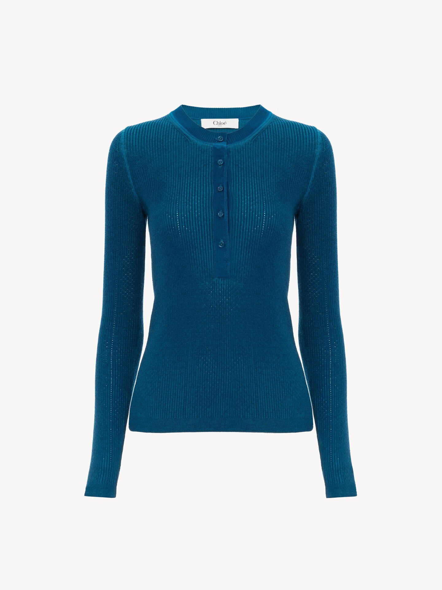 Pull henley en maille de laine m&eacute;rinos - 2